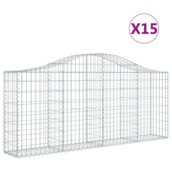 vidaXL Cestos gabi&atilde;o arqueados 15pcs 200x30x80/100cm ferro galvanizado