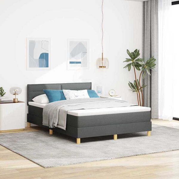 vidaXL Cama Box com colch&atilde;o Cinza Escuro 140 x 200 cm tecido