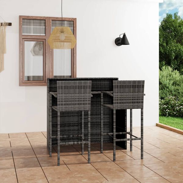 vidaXL 3 pcs conjunto de bar para jardim cinzento