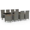vidaXL 9 pcs conjunto jantar exterior c/ almofad&otilde;es vime PE cinzento