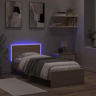 vidaXL Estrutura cama c/ cabeceira/luzes LED 75x190 cm carvalho sonoma