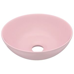 vidaXL Lavat&oacute;rio de casa de banho redondo cer&acirc;mica rosa mate