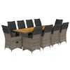 vidaXL 11 pcs conjunto bistr&ocirc; de jardim c/ almofad&otilde;es vime PE cinzento