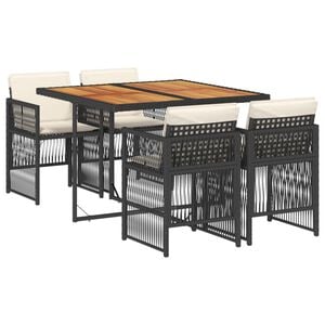 vidaXL 5 pcs conjunto de jantar p/ jardim c/ almofad&otilde;es vime PE preto