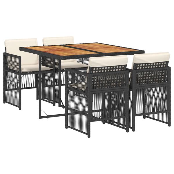 vidaXL 5 pcs conjunto de jantar p/ jardim c/ almofad&otilde;es vime PE preto