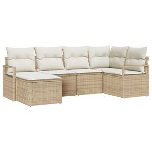 vidaXL Conjunto de Sof&aacute;s com almofada 6 pcs Bege e Creme vime PE