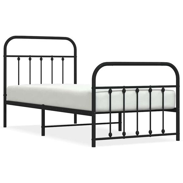 vidaXL Estrutura de cama com cabeceira e p&eacute;s 90x200 cm metal preto