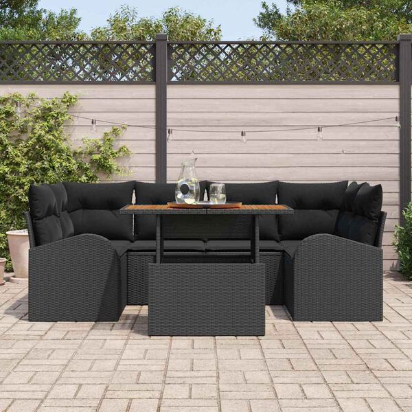 vidaXL Conjunto de Sof&aacute; de Jardim com almofada 7 pcs Preto