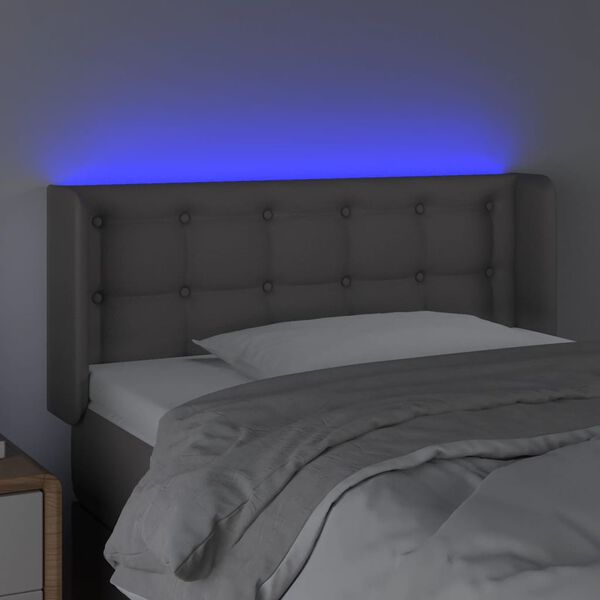vidaXL Cabeceira cama c/ LED 83x16x78/88 cm couro artificial cinzento