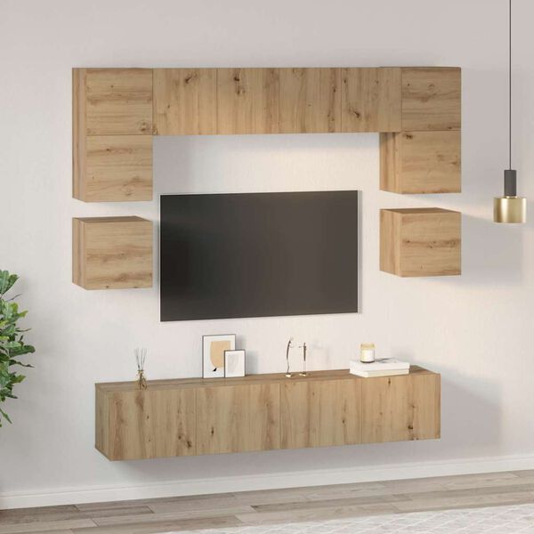 vidaXL Conjunto de m&oacute;vel de TV 8 pcs Carvalho Artesanal