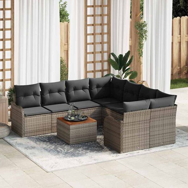 vidaXL Conjunto de Sof&aacute; de Jardim com almofada 9 pcs Cinzeto vime PE