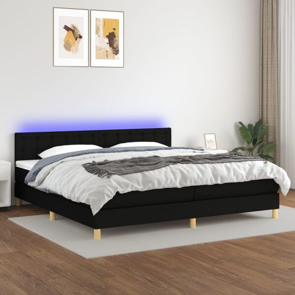 vidaXL Cama box spring c/ colch&atilde;o e LED 200x200 cm tecido preto