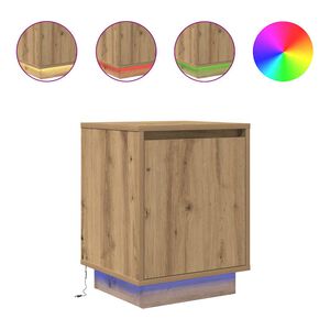 vidaXL Mesa de cabeceira com luzes LED Carvalho Artesanal 38x34x50 cm
