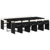 vidaXL 11 pcs conjunto de jantar p/ jardim c/ almofad&otilde;es vime PE preto