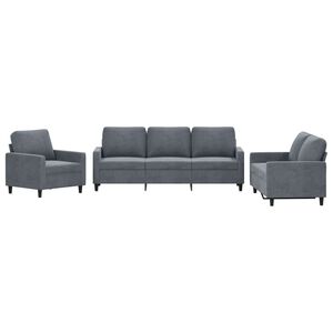 vidaXL 3 pcs conjunto de sof&aacute;s com almofad&otilde;es veludo cinzento-escuro