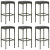 vidaXL Bancos de bar com almofad&otilde;es 6 pcs vime PE cinzento