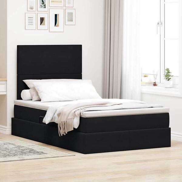vidaXL Cama com arruma&ccedil;&atilde;o e colch&atilde;o Preto 120 x 190 cm Veludo