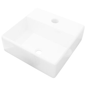 Lavat&oacute;rio cer&acirc;mica redondo com furo para torneira, quadrado,branco