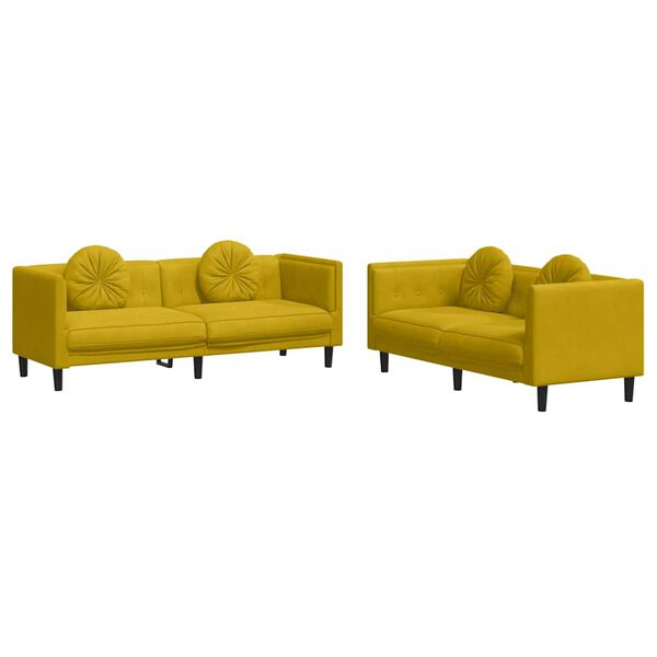 vidaXL 2 pcs conjunto de sof&aacute;s com almofadas veludo amarelo