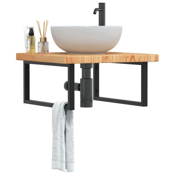 vidaXL Prateleira de parede p/ lavat&oacute;rio a&ccedil;o/madeira carvalho maci&ccedil;a