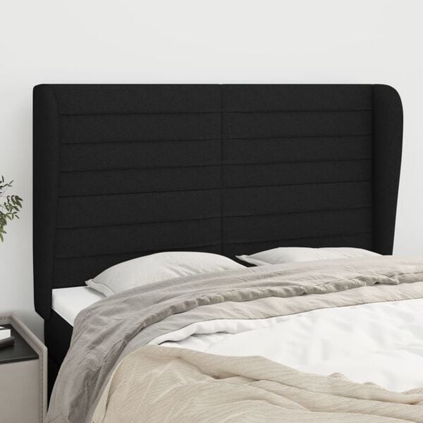 vidaXL Cabeceira de cama c/ abas tecido 147x23x118/128 cm preto