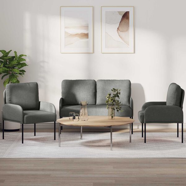vidaXL Conjuntos de sof&aacute;s 3 pcs Cinza Escuro 115 x 56 x 80 cm