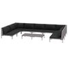 vidaXL 10 pcs conj. lounge jardim c/ almofad&otilde;es vime PE cinza-escuro