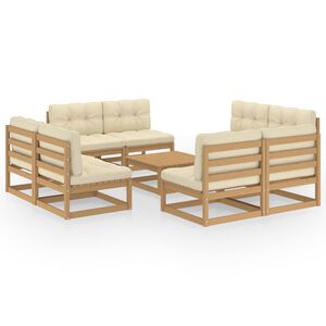 vidaXL 9 pcs conjunto lounge de jardim c/ almofad&otilde;es pinho maci&ccedil;o