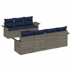vidaXL Conjunto de Sof&aacute; de Jardim 8 unid. Cinza e Azul Marinho vime PE