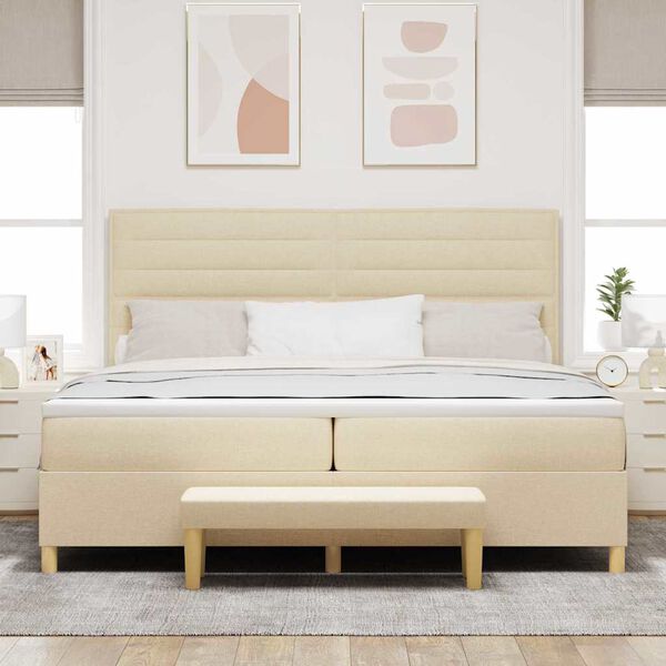 vidaXL Cama Box com colch&atilde;o com cabeceira Creme 200 x 200 cm tecido