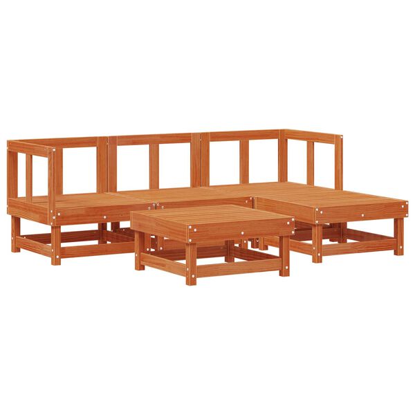 vidaXL Conjunto de Lounge de Jardim 5 pcs Castanho Cera