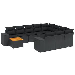vidaXL 11 pcs conjunto sof&aacute;s de jardim c/ almofad&otilde;es vime PE preto