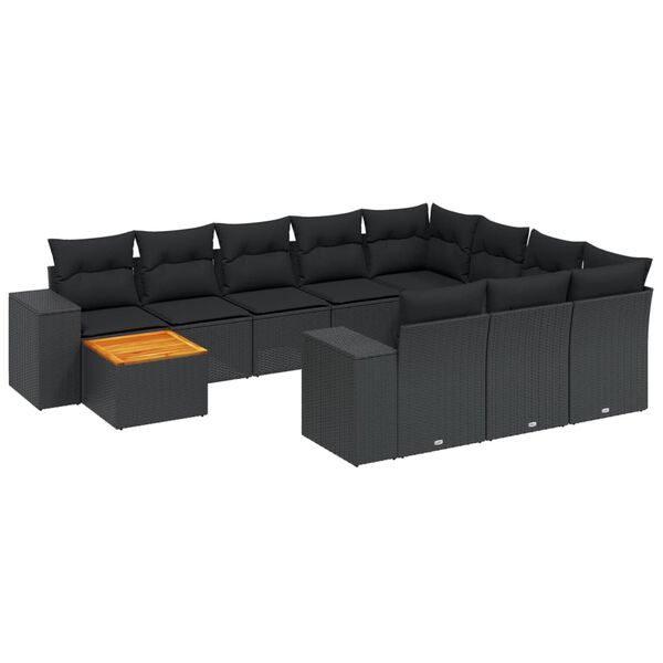 vidaXL 11 pcs conjunto sof&aacute;s de jardim c/ almofad&otilde;es vime PE preto