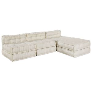 vidaXL Unidade de Sof&aacute; Modular Tecido Creme 210 x 140 x 56 cm