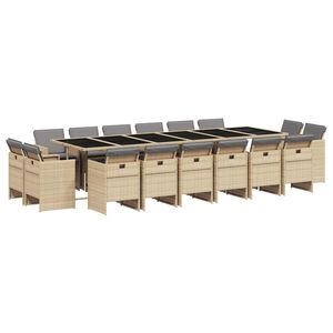 vidaXL 11 pcs conj. jantar jardim c/ almofad&otilde;es vime PE bege misturado
