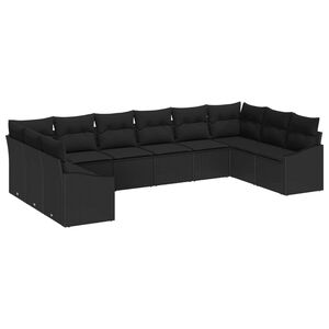 vidaXL Conjunto de Sof&aacute;s com almofada 10 pcs Preto vime PE