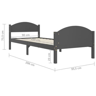 vidaXL Estrutura de cama 90x200 cm madeira pinho maciço cinza-escuro
