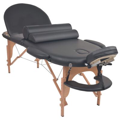 vidaXL Mesa de massagem dobrável c/ 2 rolos 4cm espessura oval preto