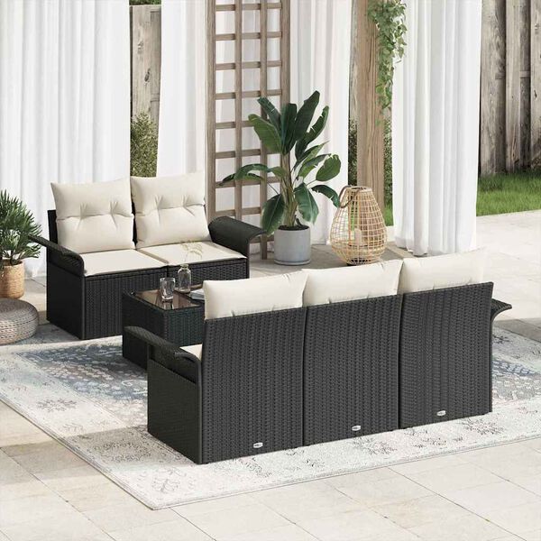 vidaXL Conjunto de Sofás com almofada 6 pcs Preto vime PE