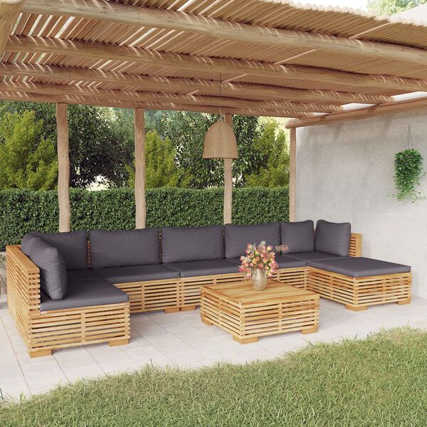 vidaXL 8 pcs conjunto lounge jardim c/ almofad&otilde;es madeira teca maci&ccedil;a
