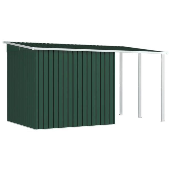 vidaXL Abrigo de jardim com alpendre 346x193x181 cm aço verde