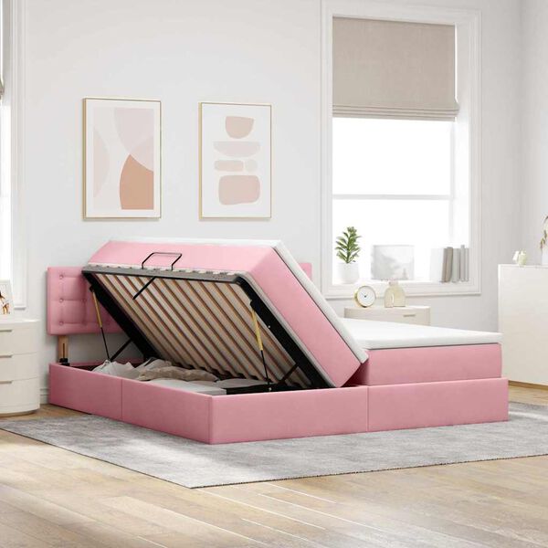 vidaXL Cama com Armazenamento com colch&atilde;o Rosa 90 x 200 cm