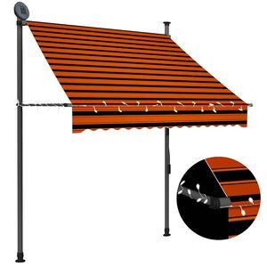 vidaXL Toldo retr&aacute;til manual com LED 150 cm laranja e castanho