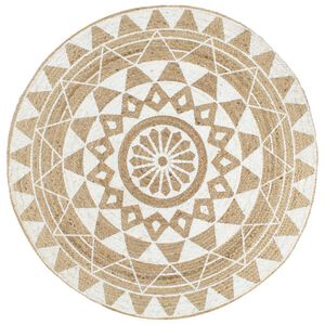 vidaXL Tapete artesanal em juta com impress&atilde;o a branco 90 cm