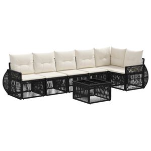 vidaXL Conjunto de Sof&aacute; de Jardim 7 pcs Preto e Branco Creme vime PE