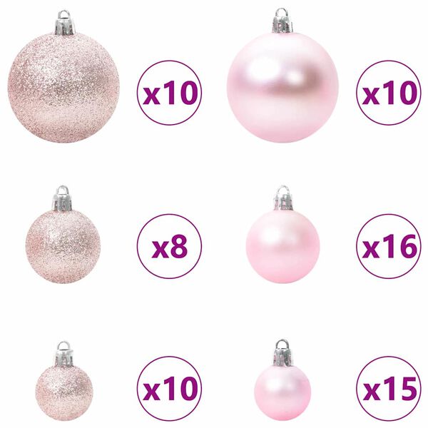 vidaXL Conjunto de Bolas de Natal com 300 LEDs 120 pcs Rosa Plástico