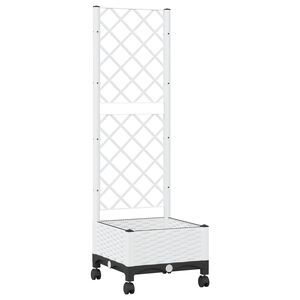vidaXL Vaso de Jardim com Treli&ccedil;a e Rodas Branco 40 x 40 x 131,5 cm PP