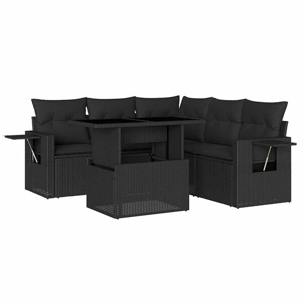 vidaXL 6 pcs conjunto sof&aacute;s de jardim c/ almofad&otilde;es vime PE preto
