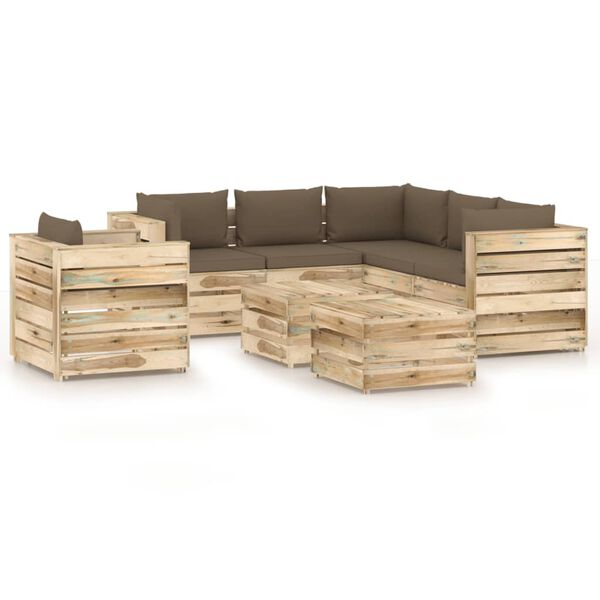 vidaXL 8 pcs conj. lounge jardim c/ almofad&otilde;es madeira impreg. verde