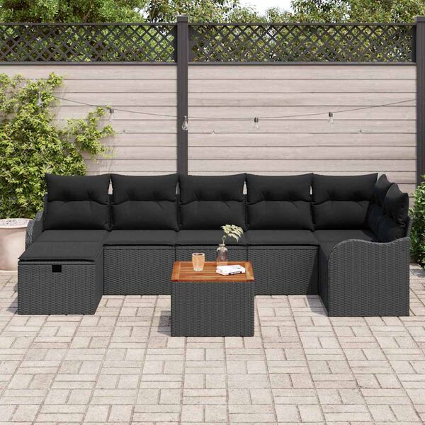 vidaXL Conjunto de Sof&aacute; de Jardim 8 pcs Preto Rattan Sint&eacute;tico